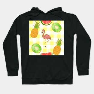 flamingo,  yellow, square, pineapple, banana, yellow, orange, juicy, fruit, glitter, gold, summer, pattern, funny, sunny Hoodie